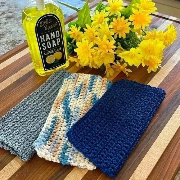 100% Cotton Handmade Washcloth, Set of 3 - Picture 1 of 10